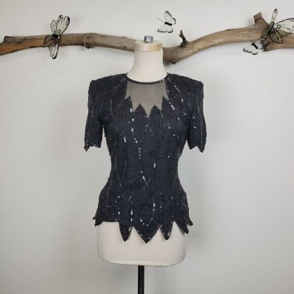 Stenay vintage beaded silk fitted top peplum hem - Picture 2 of 8